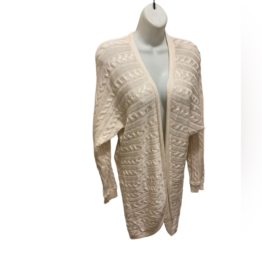 Lauren Ralph Lauren LRL Black Label Ivory Cableknit Open Cardigan Sz L/XL Cozy